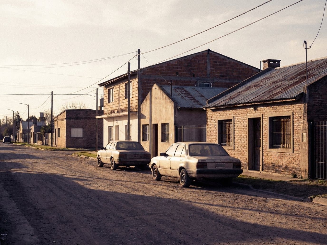 Calle tranquila de Batán, cerca de Mar del Plata, con luz cálida de tarde