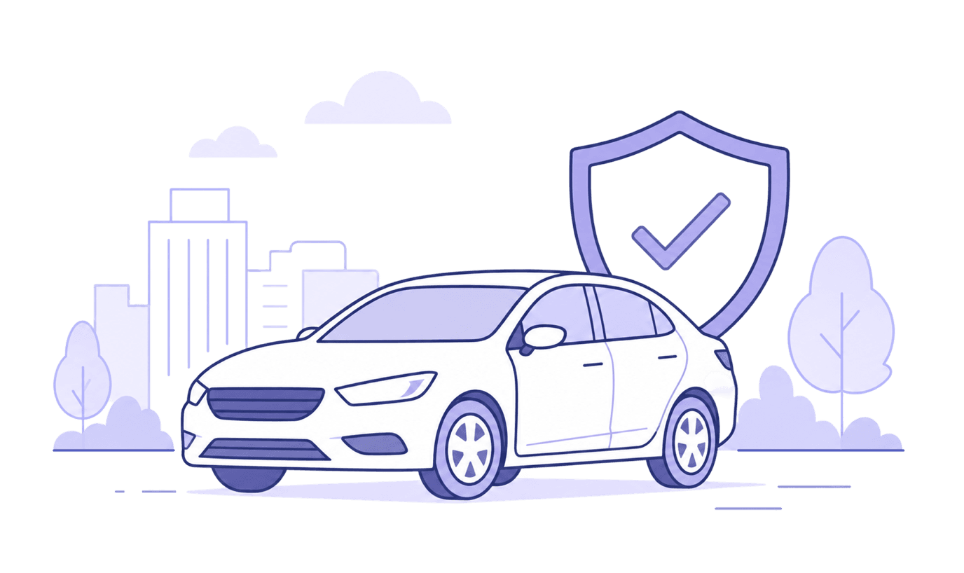 Ilustración de un auto protegido por un escudo, en la paleta de Grupo Marsant