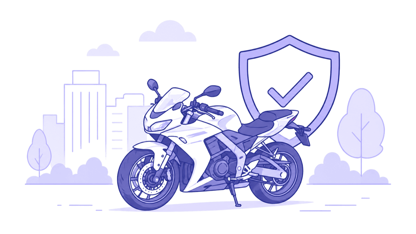 Ilustración de una moto protegida por un escudo, en la paleta de Grupo Marsant