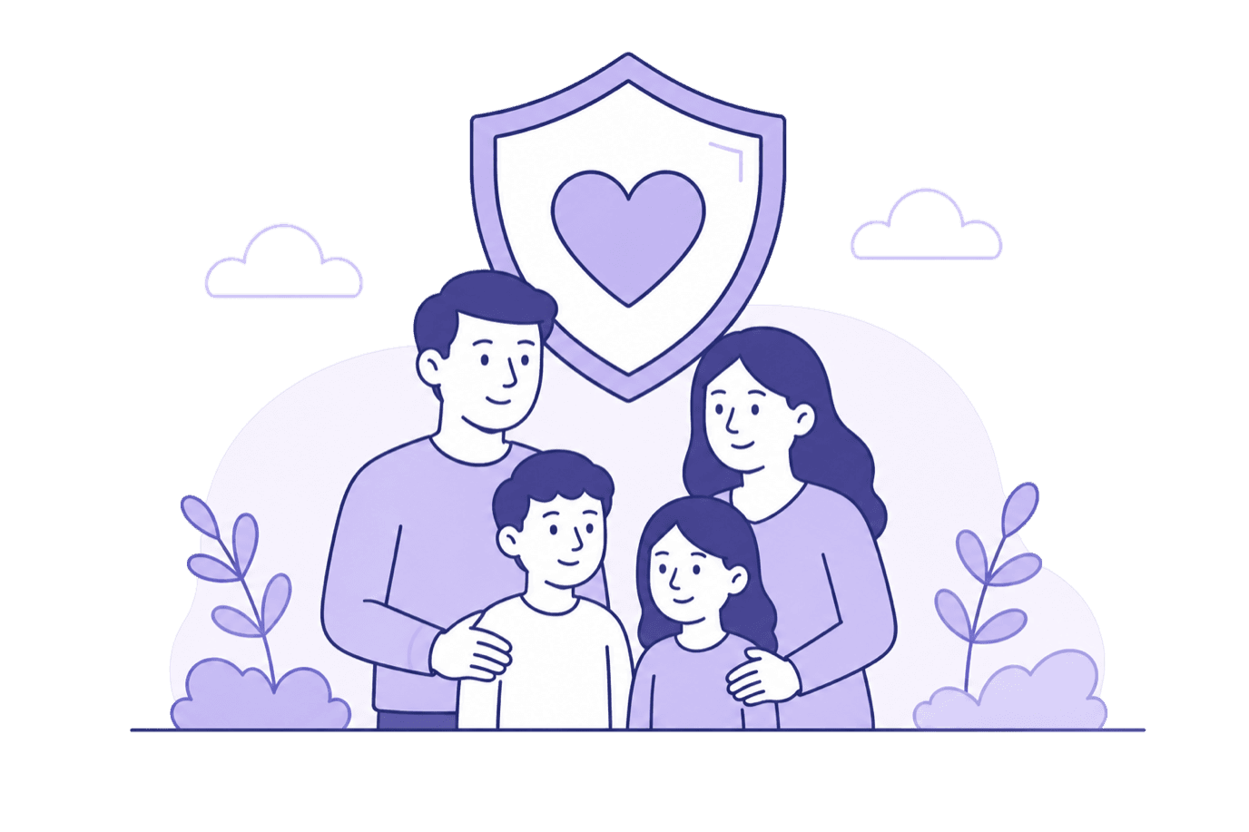 Ilustración de seguro de vida y protección familiar, en la paleta de Grupo Marsant